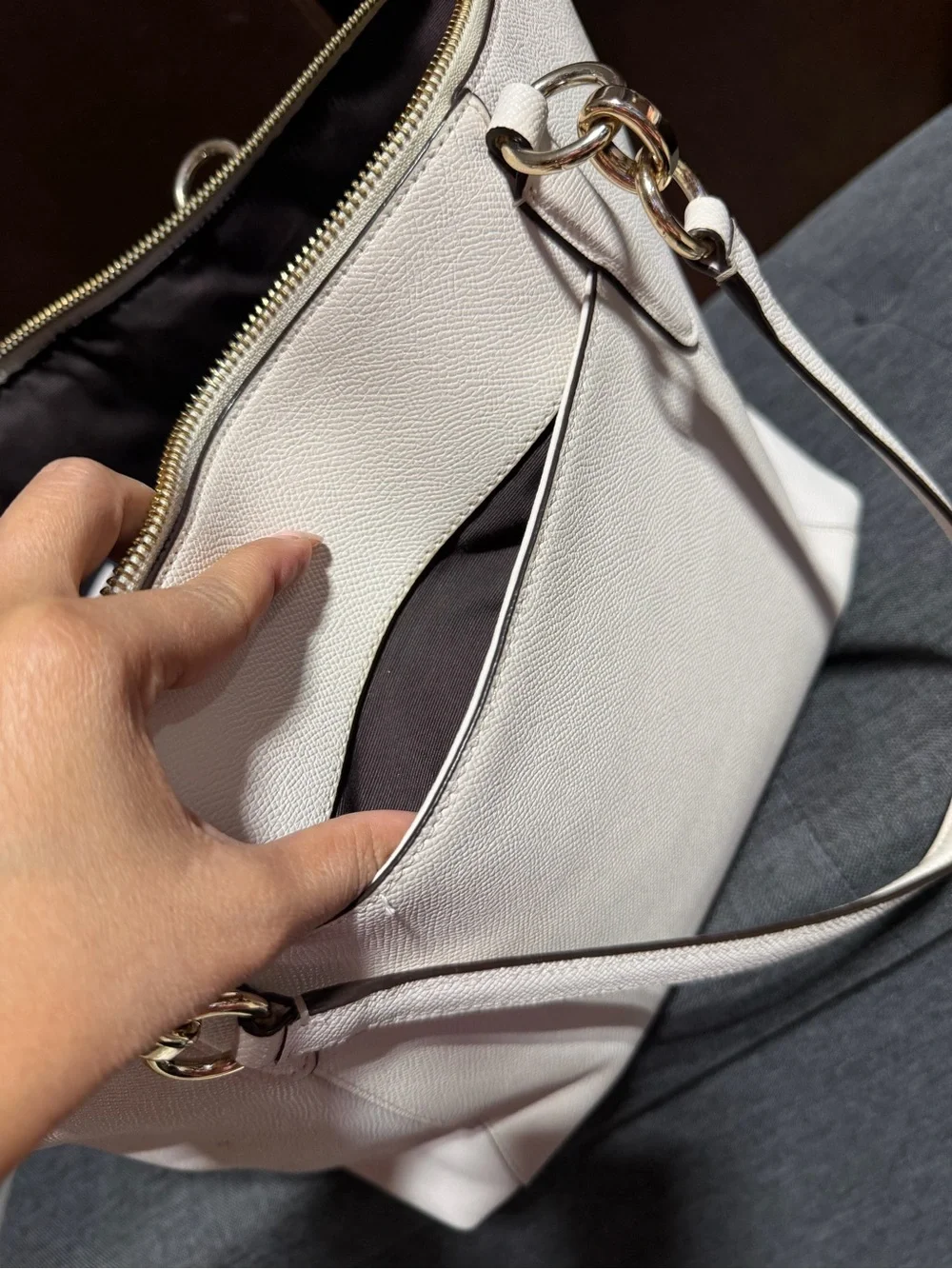 Coach White Leather Tote with Gold Accents